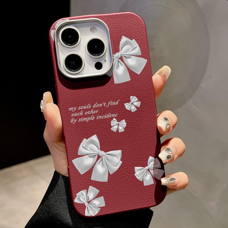 Cute Bowknot Print Leather Texture Slim Magnetic Case For iPhone 16 Pro Max 15 14 Pro 13 12 11 for MagSafe Shockproof TPU Soft Matte Phone Cover