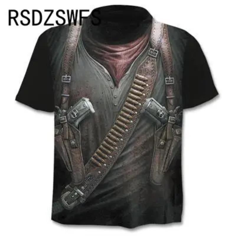 Round Neck 3D Skull Printed Top Fashionable Casual Short Sleeved Men's T-shirts - Soft Medium Stretch Polyester Fabric Summer Relaxed Fit Clothing