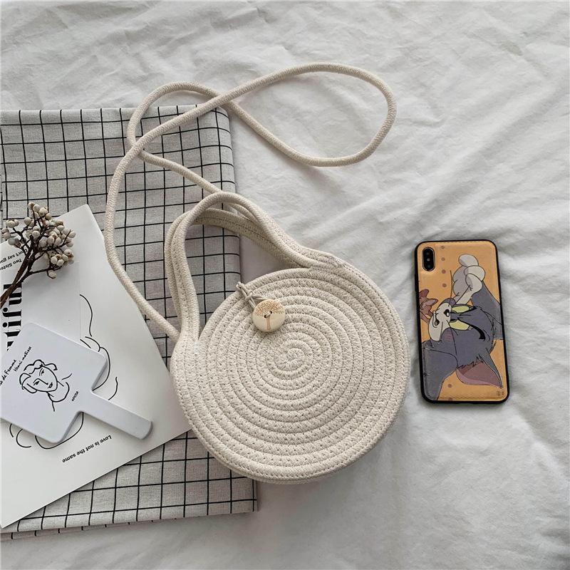 Summer Round Straw Bag Beach Wind Cute Bow Crossbody Woven Bag Hand-Woven Beach Travel Shopper Bag Crochet Female Bag Beach Bag