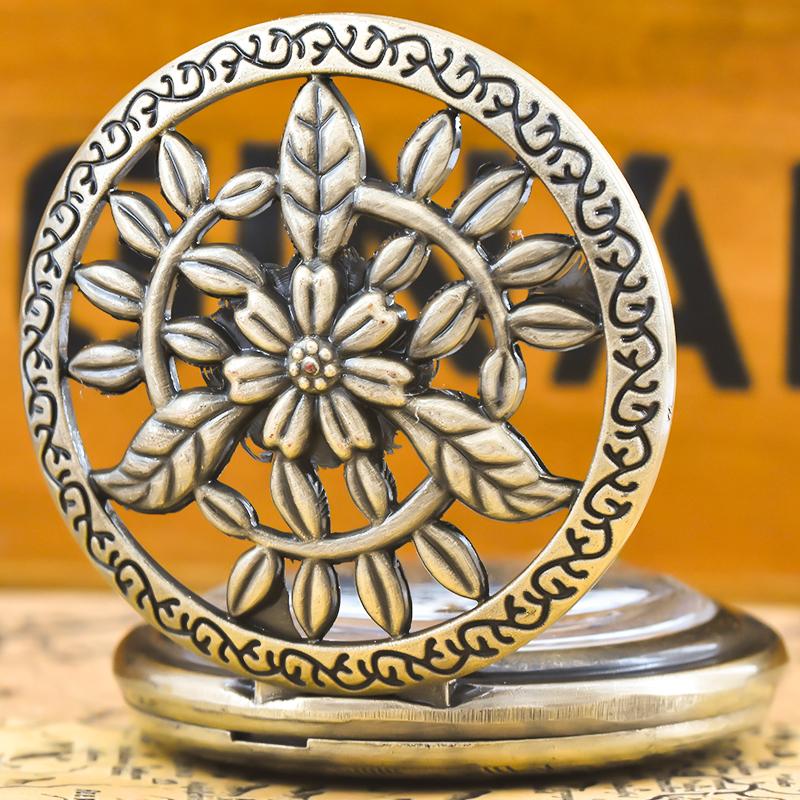 Retro Bronze Steampunk Openwork Floral Flip-Top Male And Female Student Gift Quartz Necklace Commemorative Pocket Watch