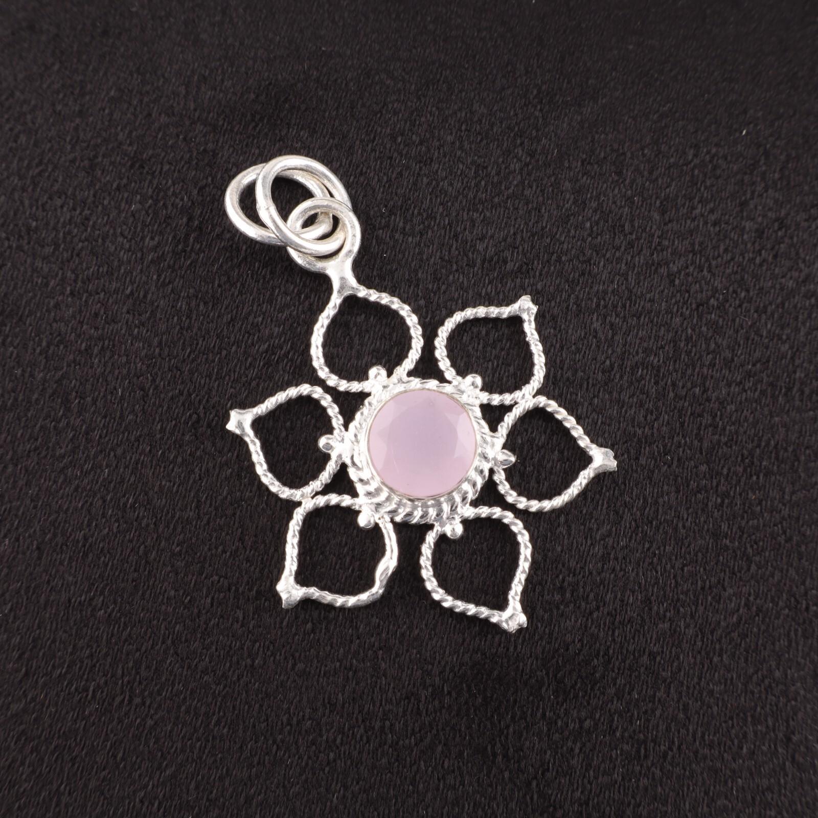 

Круглый камень розового халцедона, стерлинговое серебро, подарок другу, помолвочный, бохо-подвеска PP-18-35