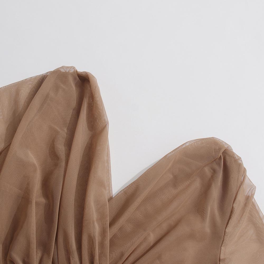 2026 Sommer Damen V-Ausschnitt Netz Faltenkleid - Sexy, Figurbetont, Einfarbig, Kurzer Durchsichtiger Stil