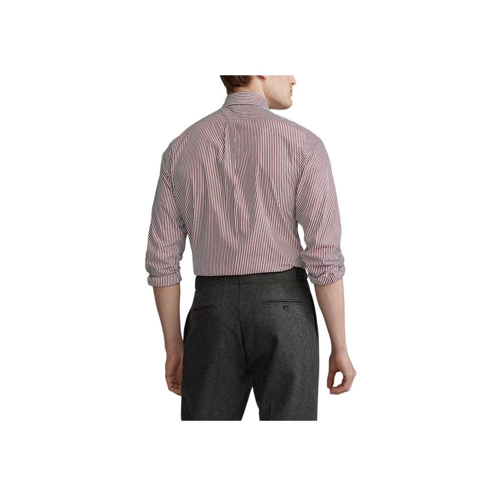Polo Ralph Lauren Ss24 Pánská košile s dlouhým rukávem z popelínu s výšivkou pruhovaného loga poníka bordó 710767330-013