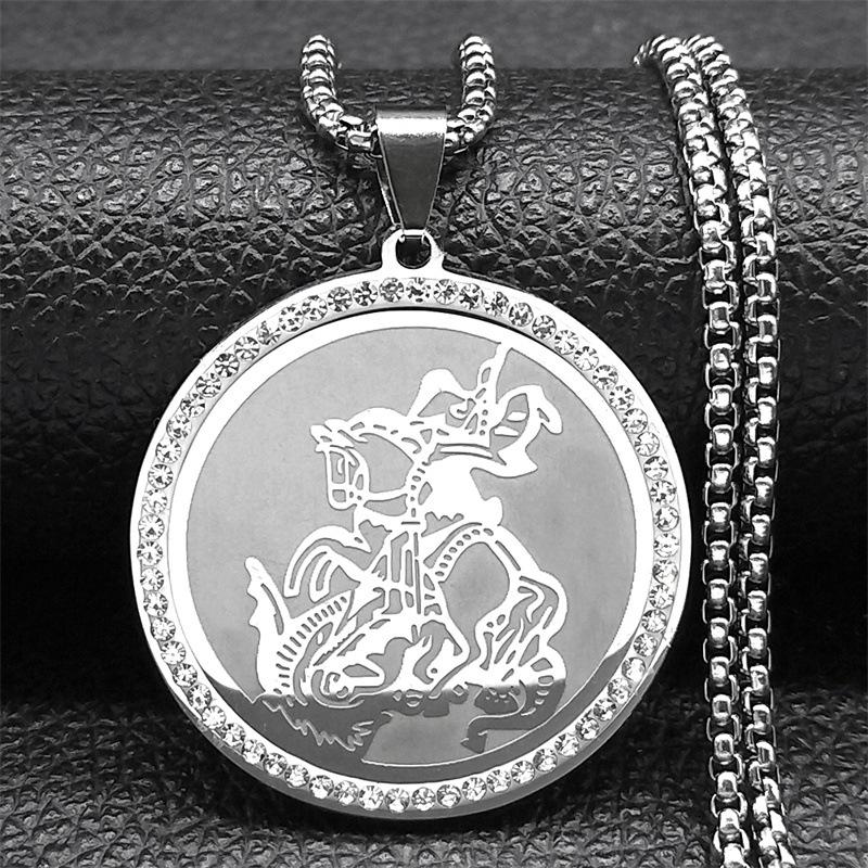 

Archangel Michael Pendant Necklace Stainless Steel Unisex Jewelry Fashion Accessory Gift for Men Women серебряный