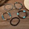 5-Piece Bohemian Wooden Bead and Turquoise Bracelet Set for Men and Women