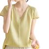 Womens V Neck Short Sleeve Solid Color Blouse