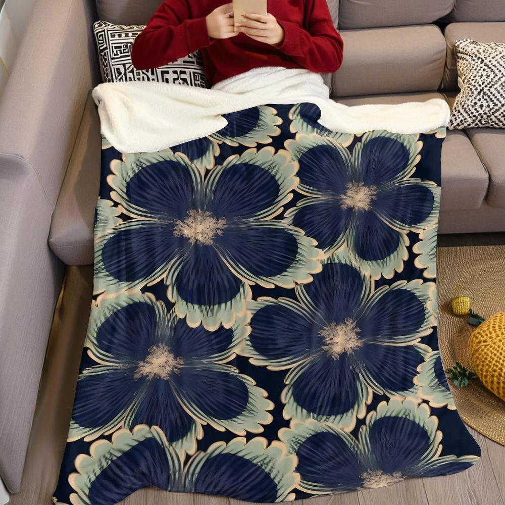 Blue Petals Flannel Blanket Warm Soft Halloween Christmas Couch Warm Cozy Decorative Decor Gift for All Season