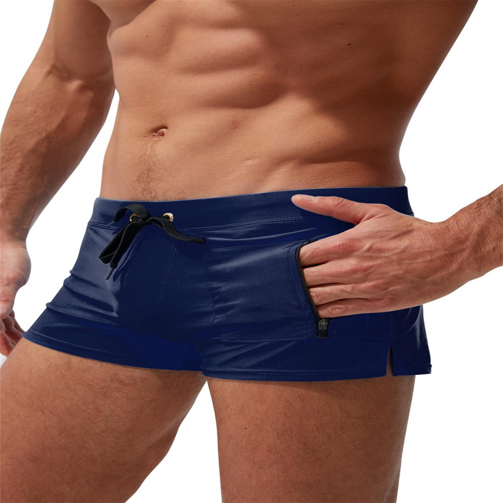 

Men s Swim Trunks Men s Swim Trunks Fashion Swimsuit Back Pocket Zipper Design Beach Swimsuit Boxer Shorts M Темно-синій