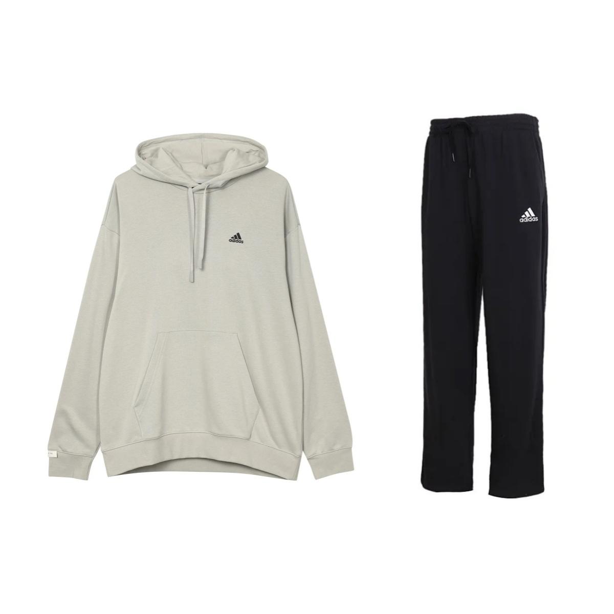

Adidas Logo Long Sleeve Hooded Mid Waist Pants Casual Sports Set Men sets IV7596+GK9273