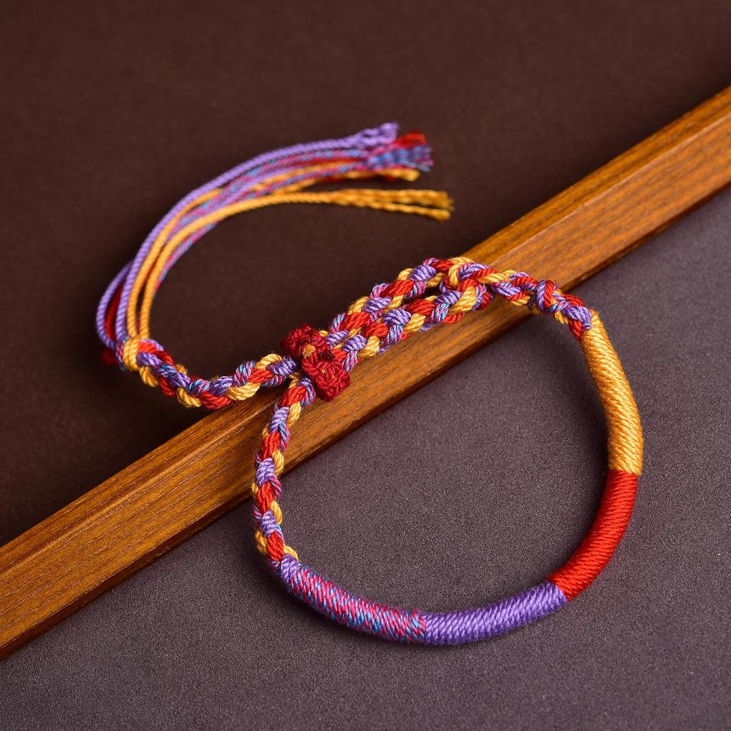 Handcrafted Tibetan Braided Bracelet: Adjustable Cotton Five-Color Ethnic Style Rope