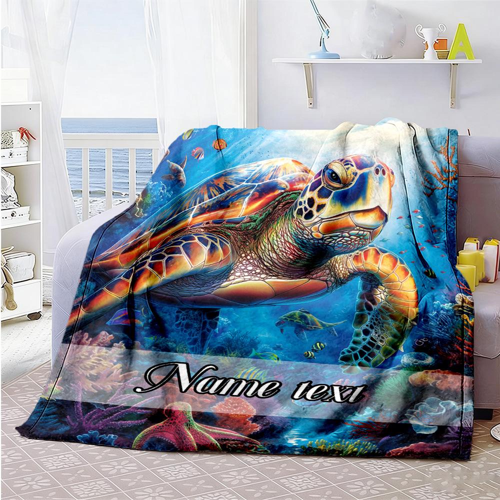 Sea Turtle Personalized Text Blanket Lightweight Customizable Blanket Soft & Cozy Perfect for Picnics Nap Chair Sofa Four Seasons Universal