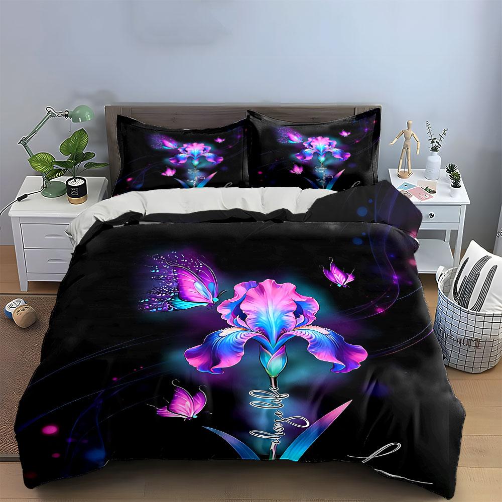 Floral Butterfly Art Set Decoration Soft Comfortable Duvet Cover Bedding Set Included 1*Duvet Cover & 2*Pillowcases, Gift