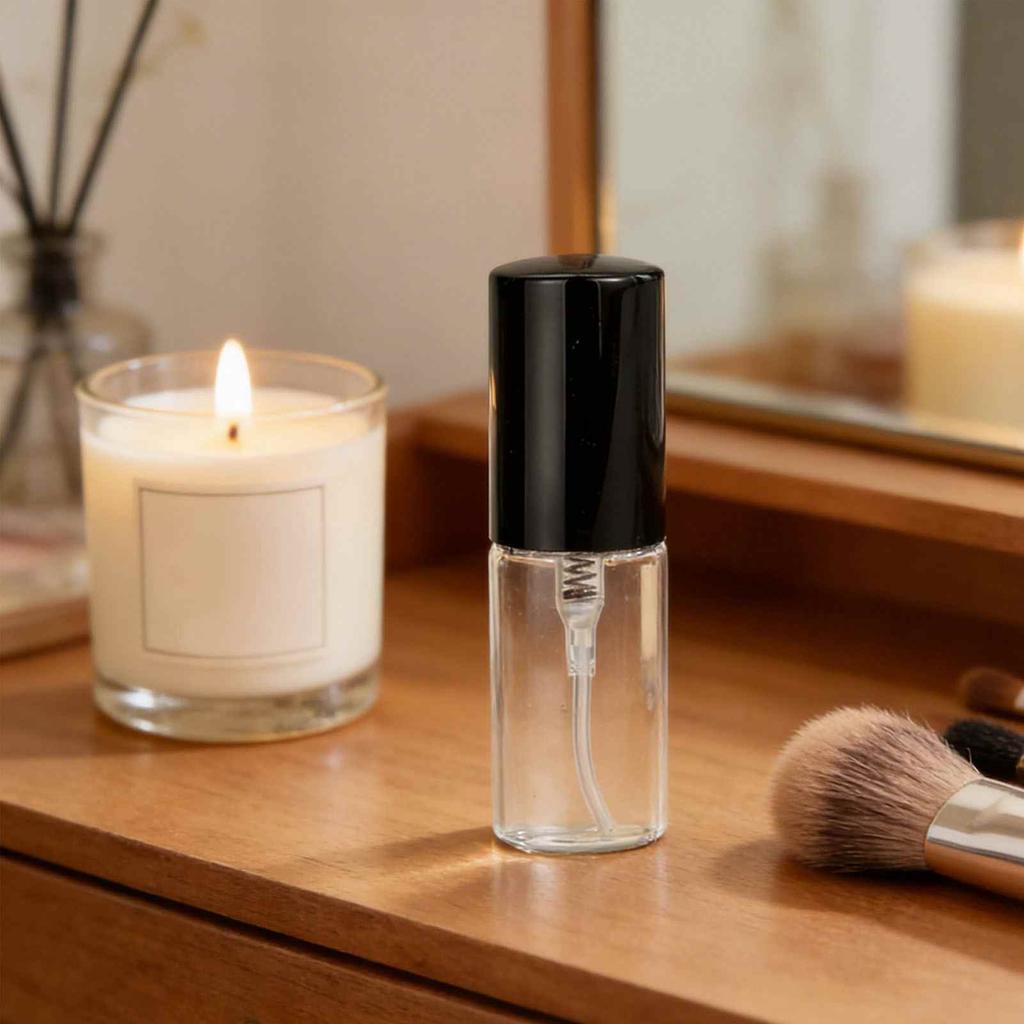 50 Pcs Mini Spray Bottle 5ml Refillable Clear Glass Perfume Spray Bottle for Travel Daily Life Black 5ml Glass