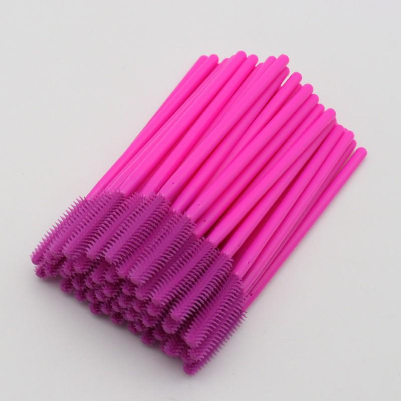 Disposable Beauty Tools Set: 50 Silicone Brushes - Rose Red Handles for Eyelashes, Eyebrows, and Makeup.