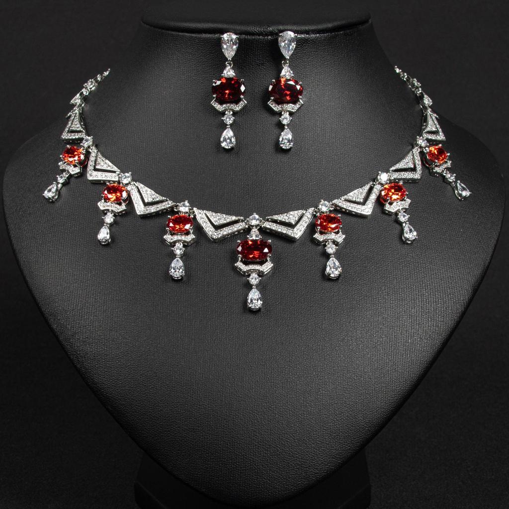Women's Light Luxury Design Geometric Irregular Zircon Necklace Earring Set Fashionable And Versatile Niche Design Sense Set