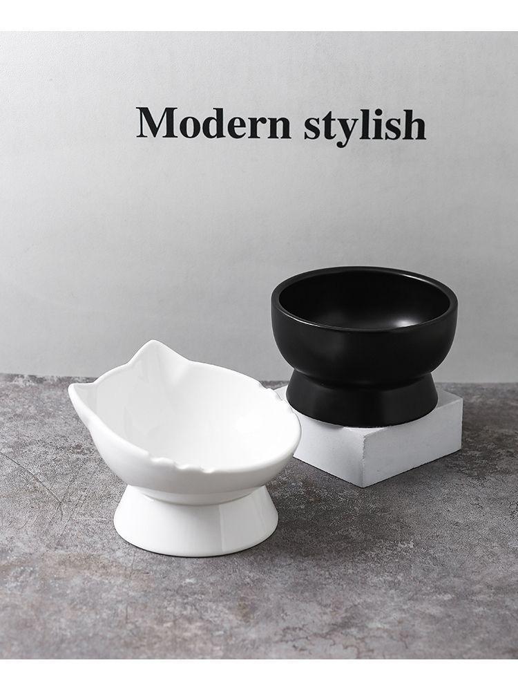Large Capacity Ceramic Cat Bowl with Neck Protection - Anti-Black Chin Design for Food and Water