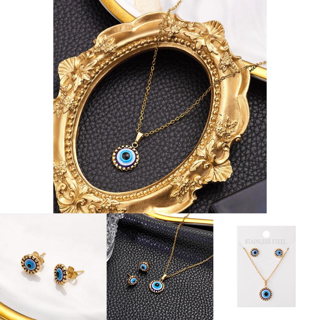 Conjunto de Joias Colar e Brincos Olho Grego Com Material de Liga Para Senhoras