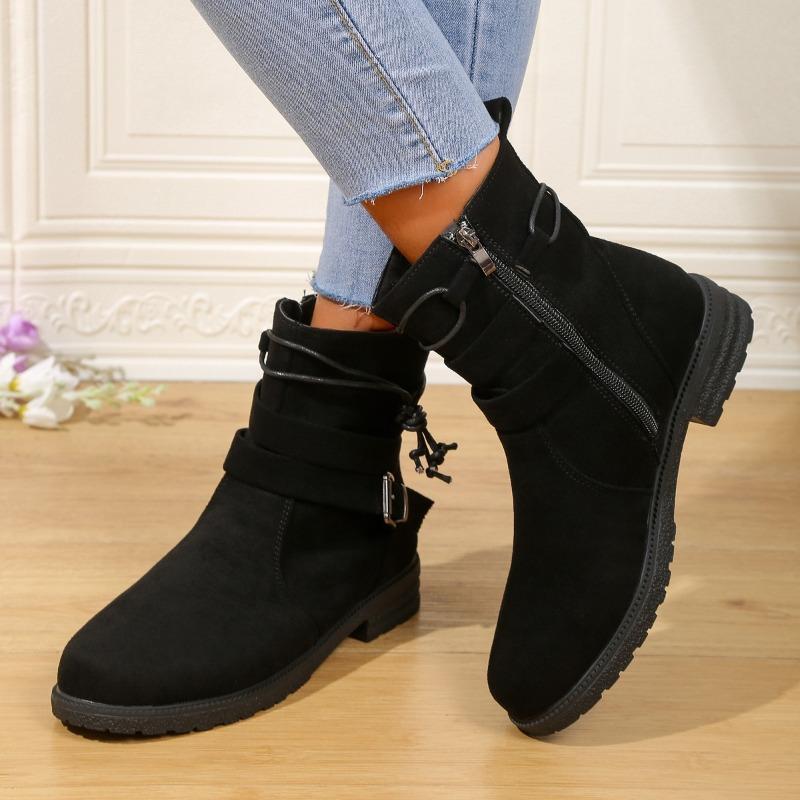 European American Plus Size Short Boots for Women 2024 New Retro Casual Side Zipper Belt Buckle Women's Boots Zapatillas Deporte