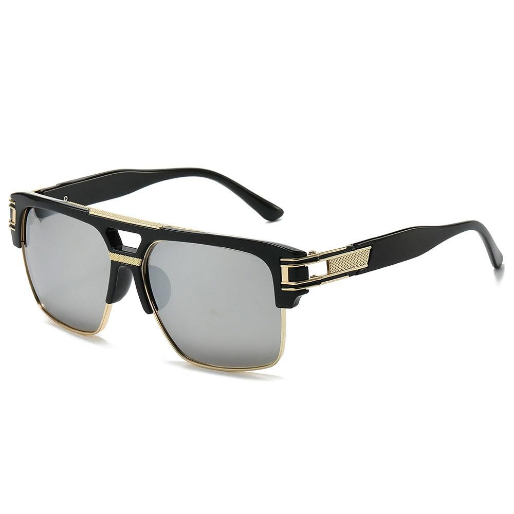 Non-polarized Square Sunglasses for Men Classic Oversized Sun Glasses Retro Semi Rimless Metal Frame Retro Eyeglasses Women