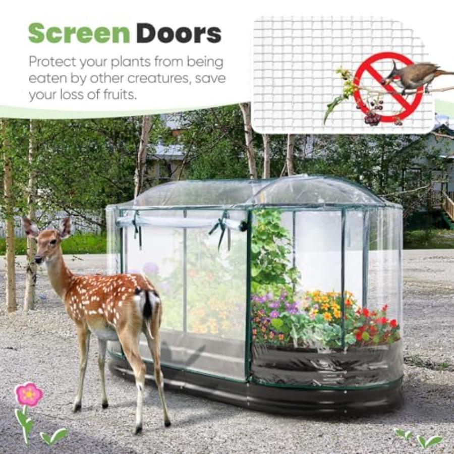 Raised Garden Bed with Cover Galvanized Oval Planter Garden Box Outdoor for Gardening Vegetables Flowers Clear