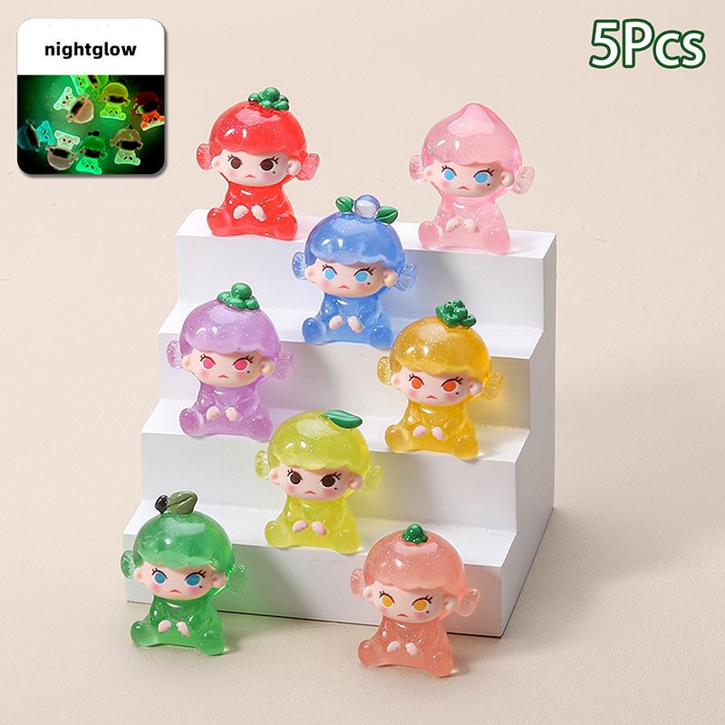 

5Pcs Luminous Fruit Jasmine Resin Diy Jewelry Micro Landscape Desktop Ornament Cute 3D Cartoon Dashboard Decorations