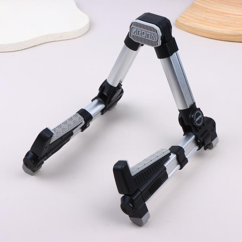 

Foldable Aluminum Guitar Stand Adjustable Floor Stand For All Types Of Guitars Bass Ukulele Violin Banjo Easy To Carry Sturdy срібний