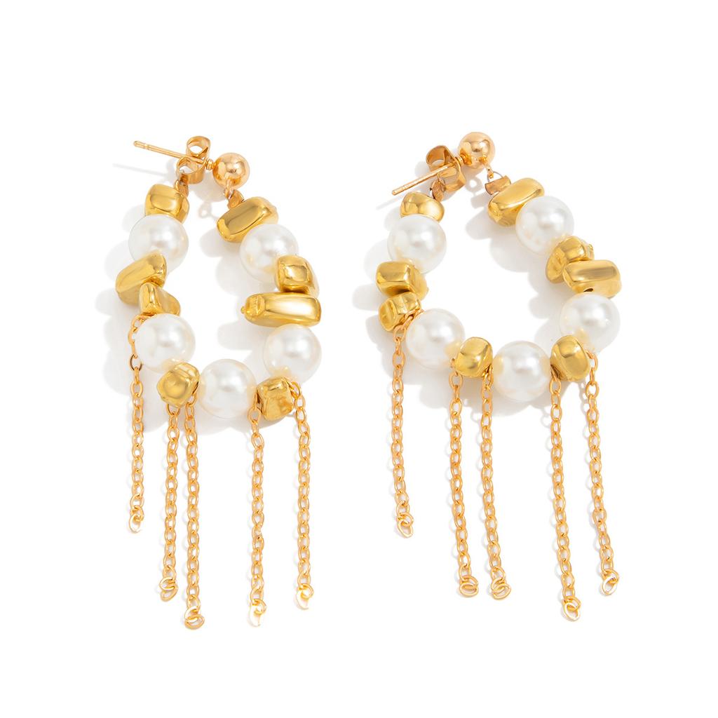 Simple Irregular Beaded Imitation Pearl Earrings, Fashionable Fringed Chain Earrings Earrings