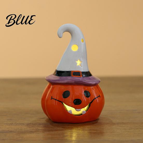 Cute Ghost Pumpkin Wizard Hat Decor Halloween Ceramic Tealight Holder Lighted Figurine with Ornament for Home Witch Hat Tiered Tray Tabletop