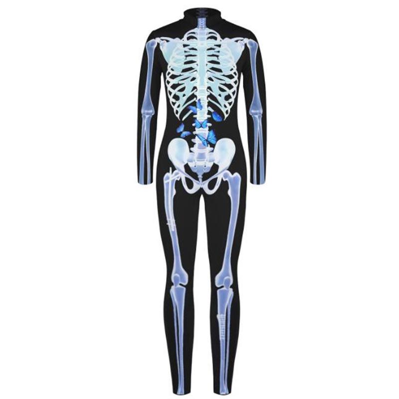 Realistic Body Skeleton Skull 3d Print Halloween Bodysuit Cosplay Costume Sexy Jumpsuit Adult Carnival  Monos Mujer