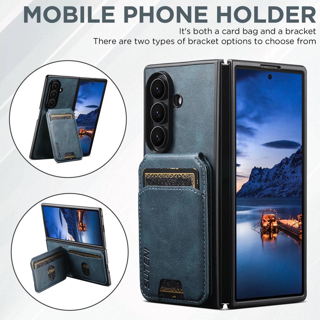 SUTENI Leather Card Slot Stand Case for Samsung Z Fold Series (5/6/7)