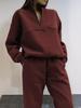 2025 European Autumn/Winter Fashion Zipper Lapel Solid Color Casual Two-Piece Set