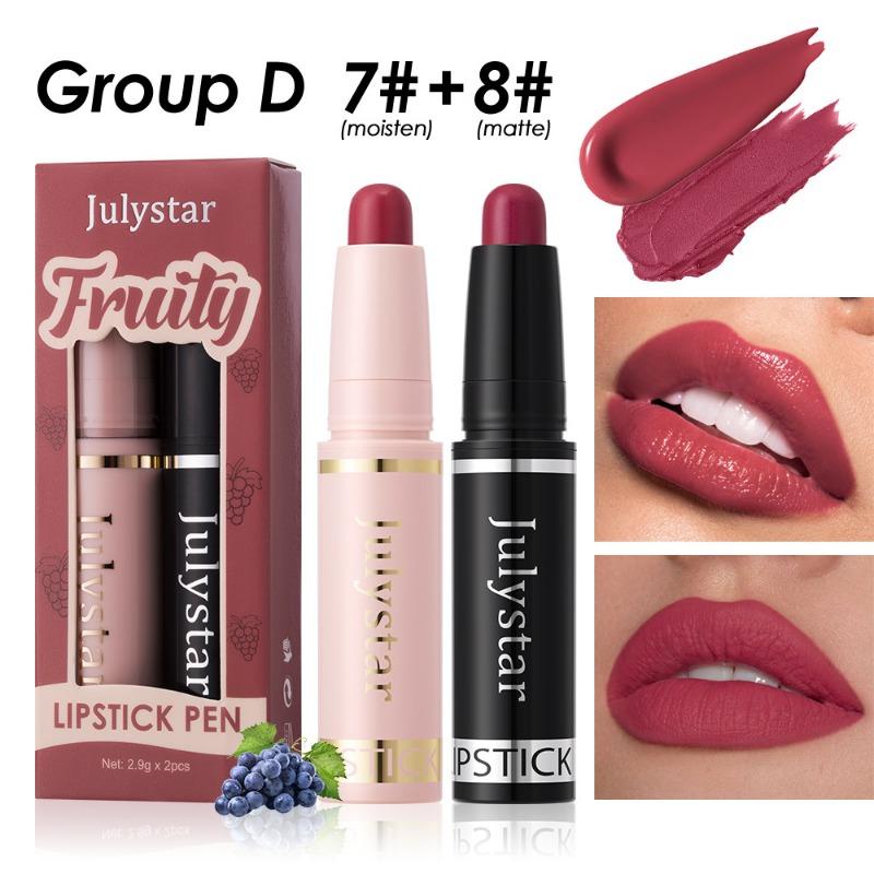 Fruit Flavor Moisturizing Beauty Gloss Lipstick Lasting waterproof Matte Mist Top Two lipstick