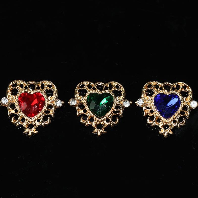 10Pcs Fashion Vintage Hollow Lace Crystal Peach Heart Love Accessories Baroque Alloy Accessories DIY Handmade Materials