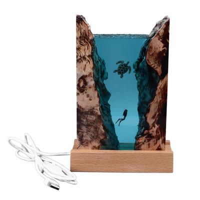Divers Turtle Resin Lamp with USB Cable Button Switch LED Ocean Lamp for Ocean Lovers Ornament