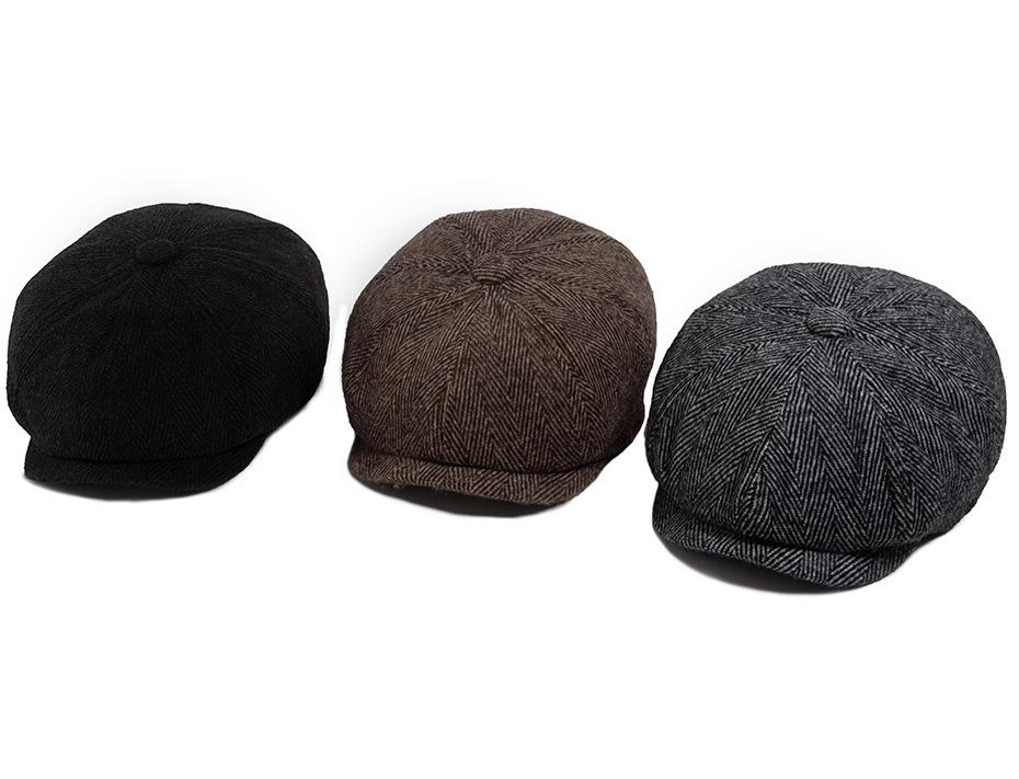 Men's Vintage Herringbone Wool Blend Newsboy Cap for Autumn/Winter