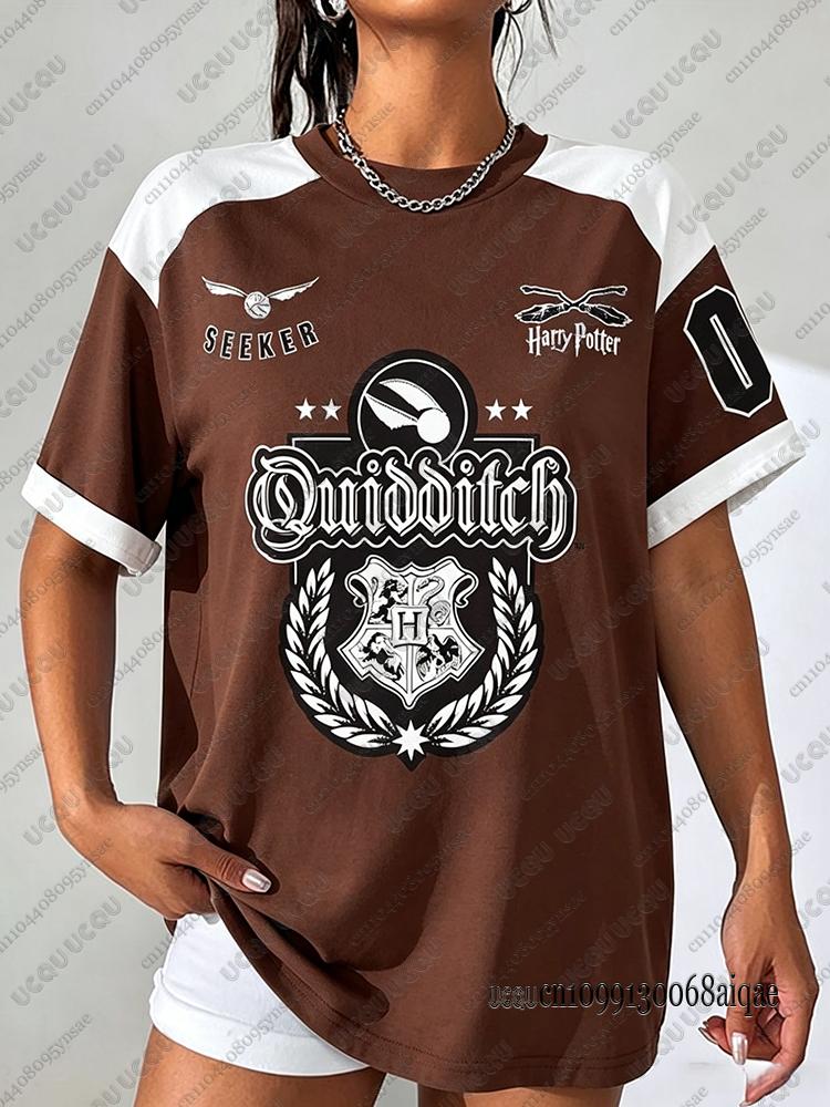 Summer Cartoon Harry Potter Print T-shirts For Women Casual Sports Football Jerseys Couple Street Tees Cosplay Clothing Y2K Tops