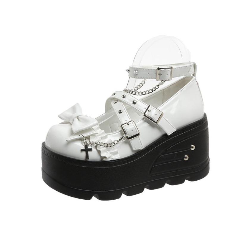 2025 Nové japonské vintage gotické lolita boty vysoké podpatky 9,5 cm sladké loli dívky kytarová dekorace pu studentské jediné boty