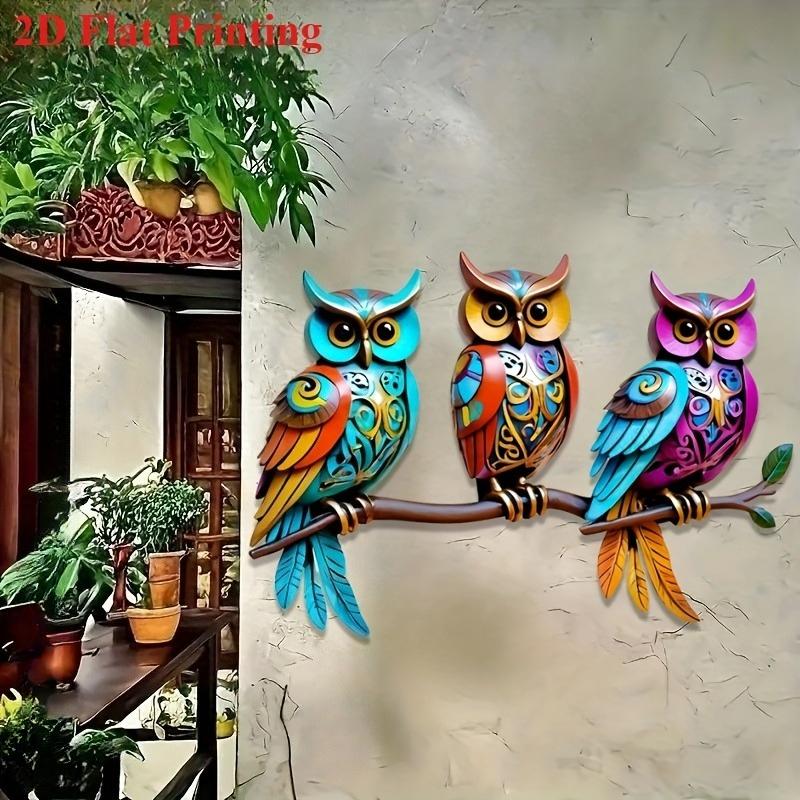 2D Flat, 1pc, Bohemian Style Three Owl Metal Wall Art Decoration, Courtyard, Living Room And Bedroom Outdoor Fence Decoration