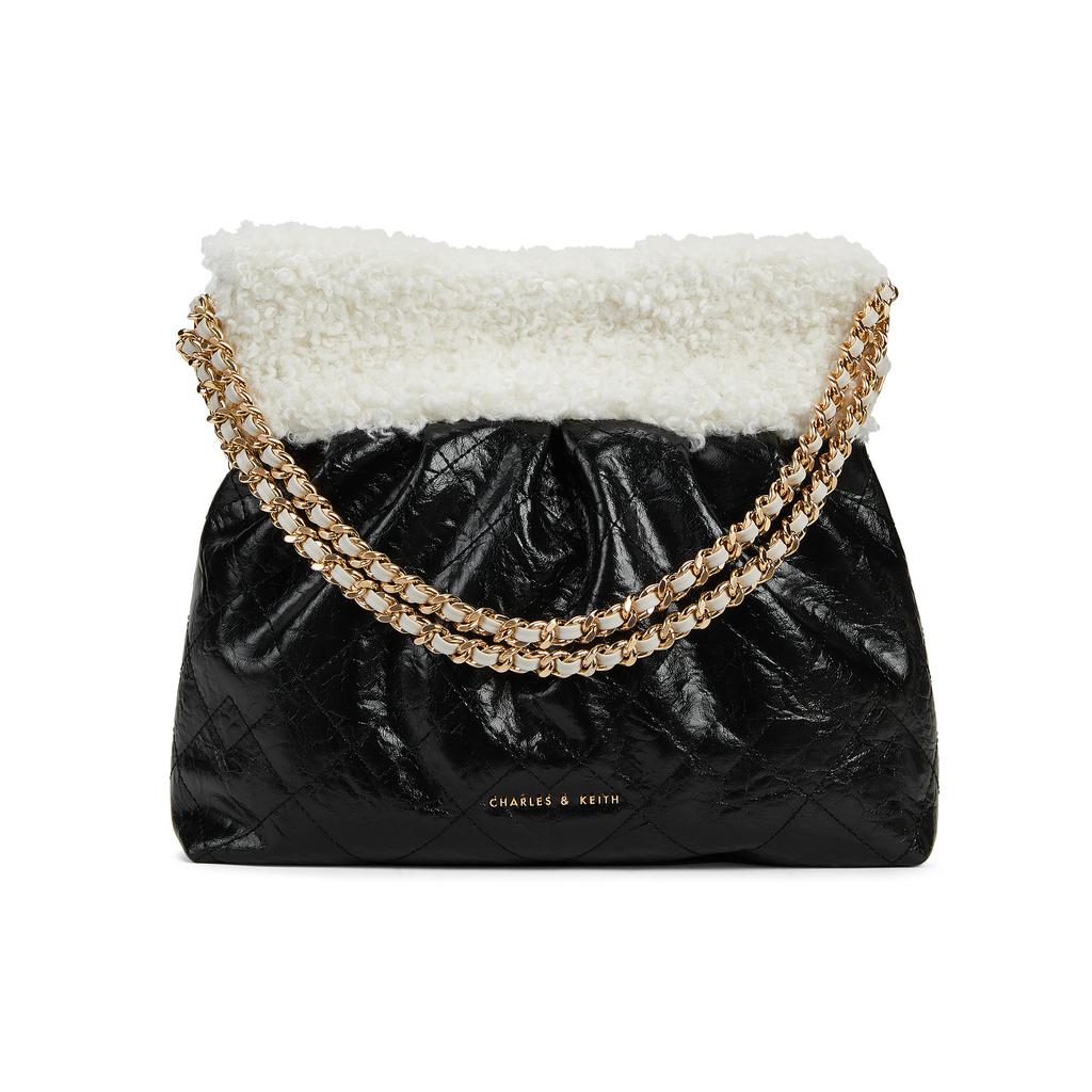 New CHARLES&KEITH PU Underarm Hobo Bag, Tote Bag, Shopping Bag, Shoulder Bag Women's Black/White/Chocolate/Composite Color CK2-20671559