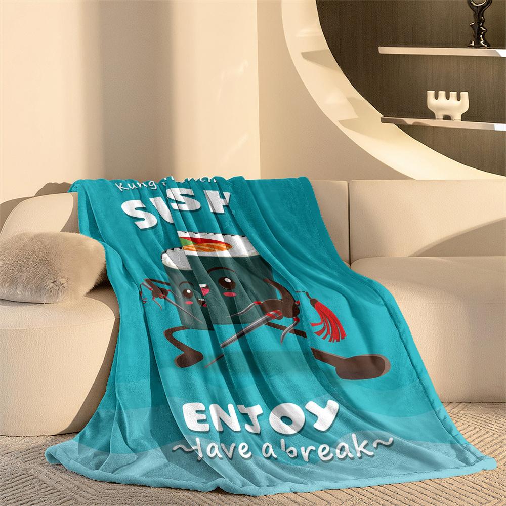 Cute sushi design pattern Flannel printed blanket suitable for all seasons suitable for living room office sofa and travel