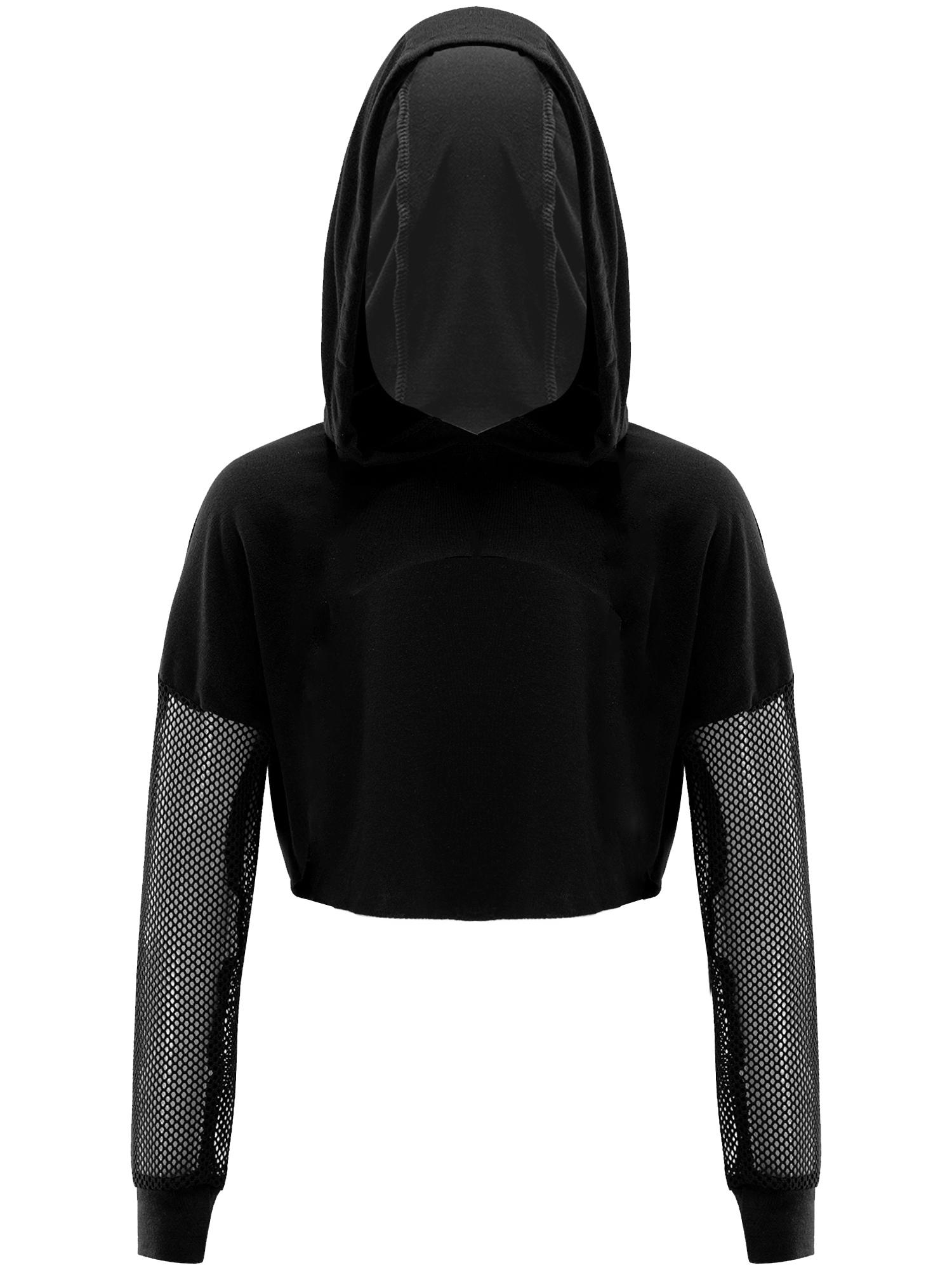 

Детский укороченный худи с длинным рукавом из сетки, прозрачный сетчатый пуловер с капюшоном, накидка, танцевальный кроп-топ 5-6 Years