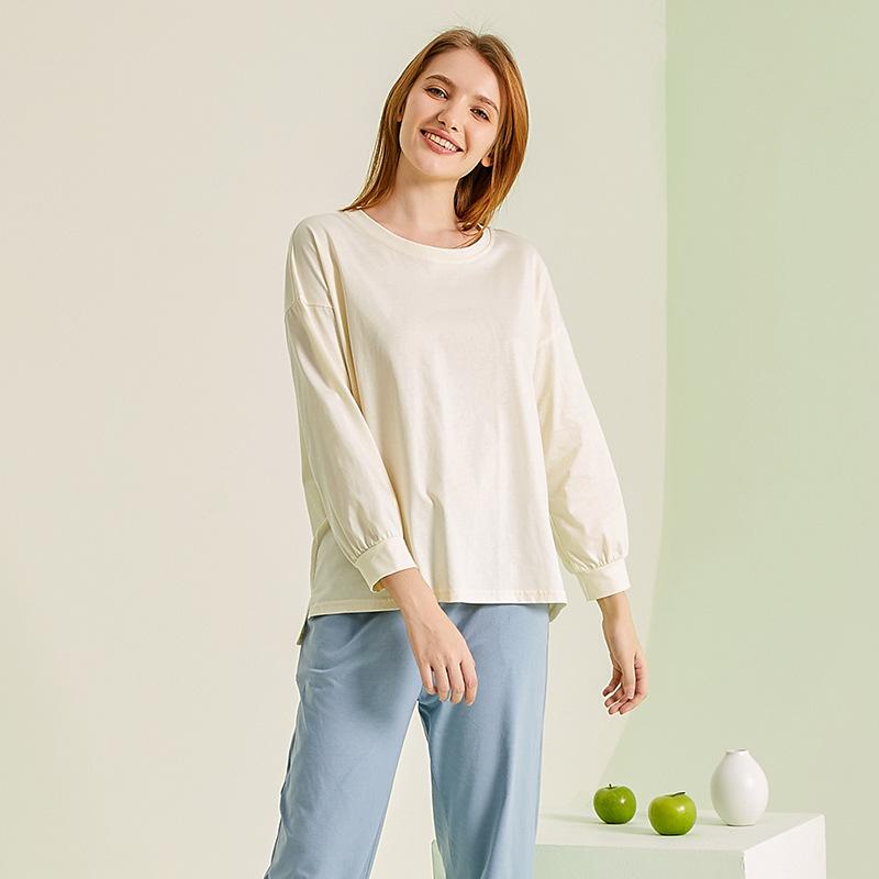 

Пижамный комплект с круглым вырезом и длинными рукавами, нижнее белье, домашняя одежда, весенняя хлопковая пижама, домашняя одежда, повседневная пижама L белый