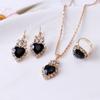 5 Piece Set Women Fashionable Creative Black Heart Shaped Crystal Pendant Collarbone Necklace Earrings Ring Bracelet Combination