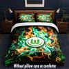 VfL Wolfsburg FC Diseño Juego de Cama Ropa de Cama 1 Funda Nórdica + 2 Fundas de Almohada Suave Transpirable Ropa de Cama para el Hogar