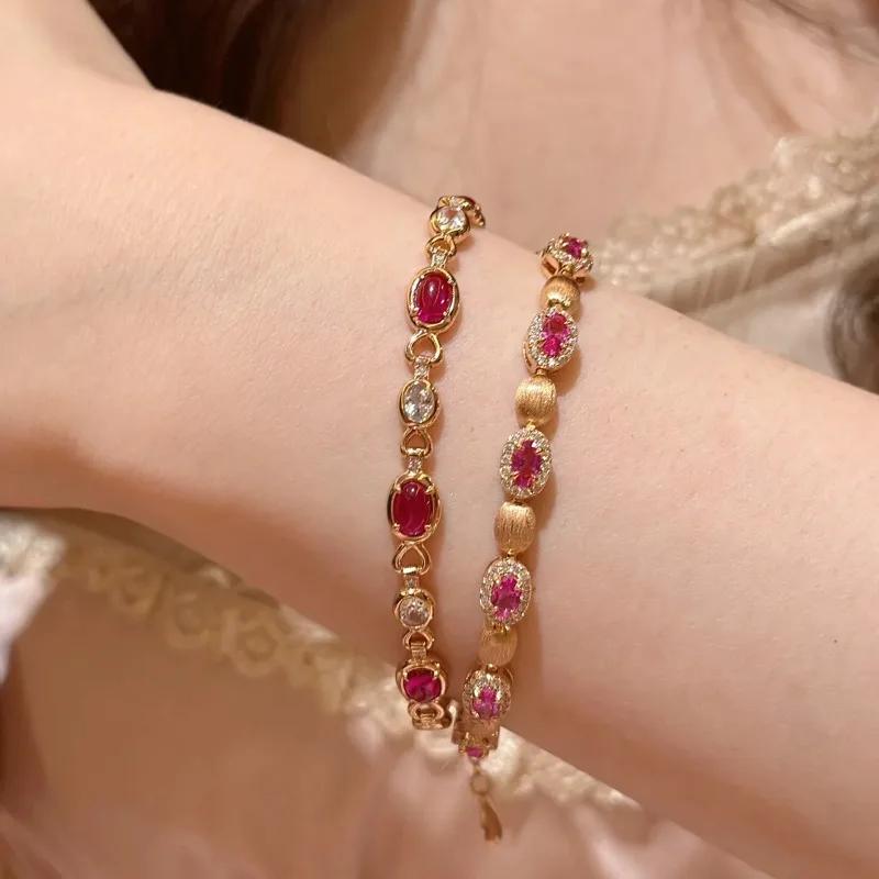 Creative inlaid ruby bracelet for women exquisite and High quality glossy and fashionable oval brushed bangles wedding Zircon