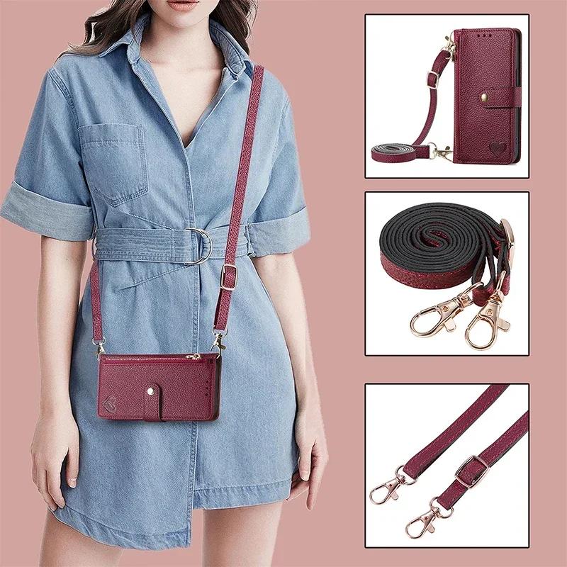 Lanyard Zipper Leather Wallet Anti-theft Case For Samsung Galaxy A06 A16 A05 A05S A15 A25 A35 A55 A14 A24 A34 Wrist Strap Cover
