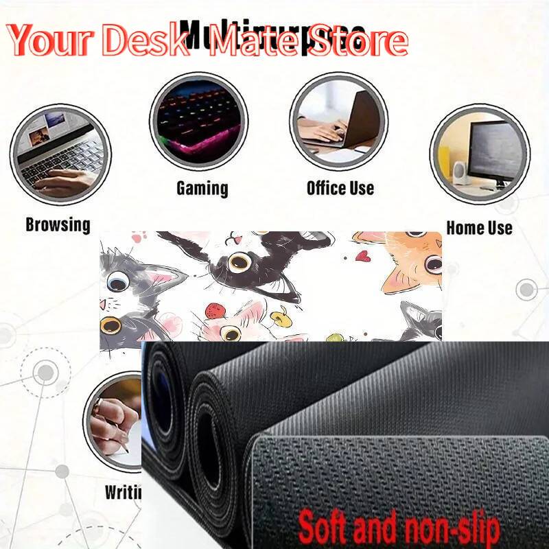 XXL Cartoon Cat Table Pads Non-slip Rubber Base Smooth Surface Mouse Pad Suitable 35X60CM Tablet PC Mat for Gaming and Office