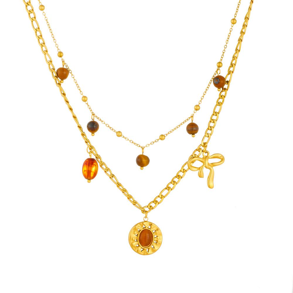 

Подвеска из нержавеющей стали, коричневая по Майяру, круглая, двухслойное ожерелье, женская цепочка на шею, ювелирное украшение, подарок