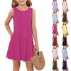 Girl Summer Dress Sleeveless Printed Color Casual Dress With Pocket