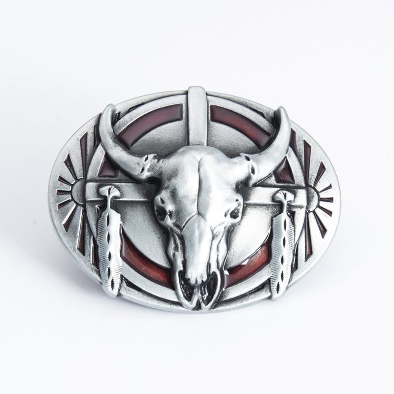 Oval Tribal Bull Skull Belt Buckle - Warrior Design, 3.8cm Personalized Smooth Buckle